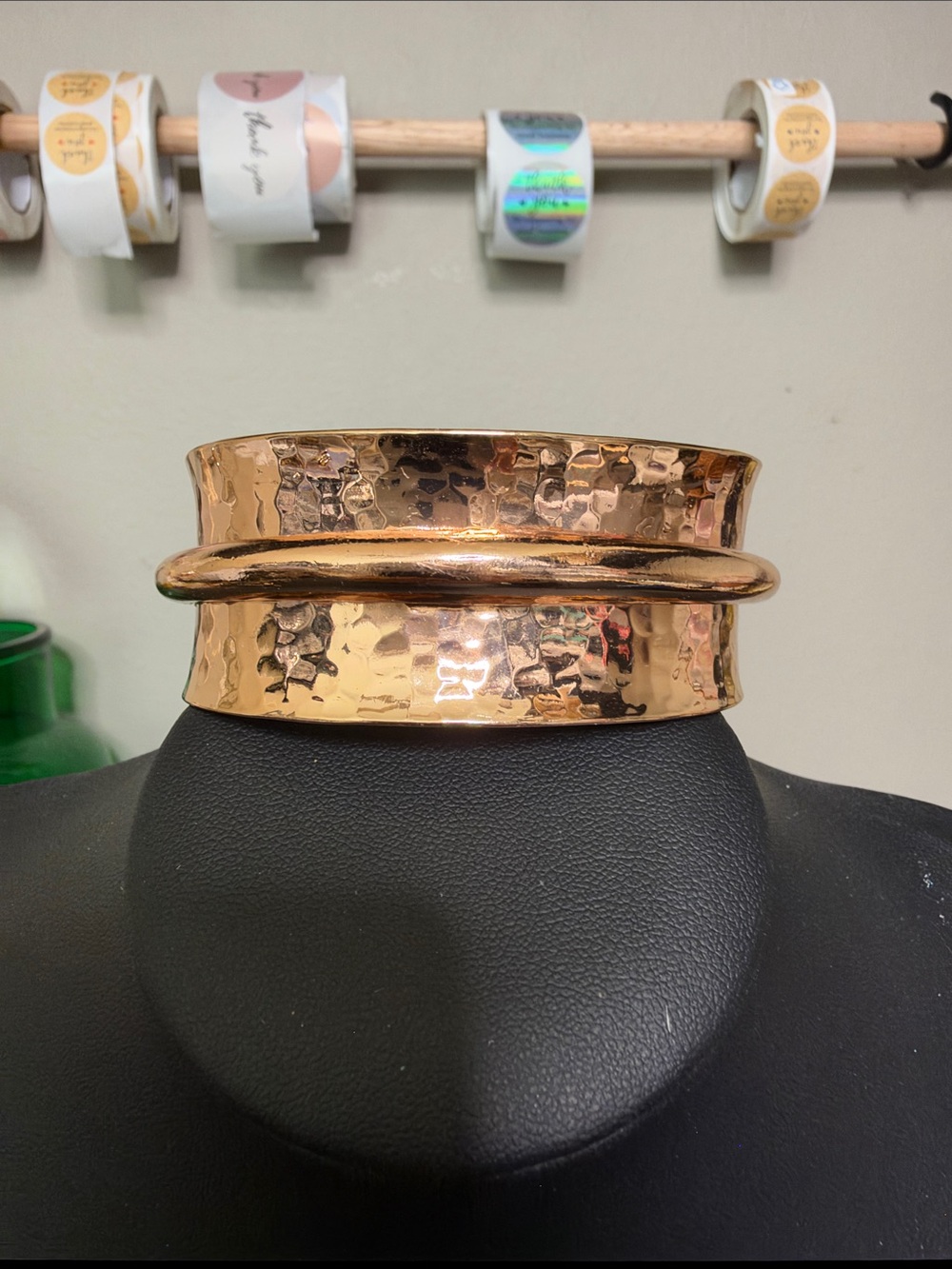 Hammered Copper Gold Tone Wide Cuff Statement Bracelet - Women